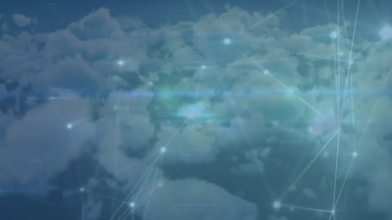 animación de la red de conexiones sobre nubes en segundo plano