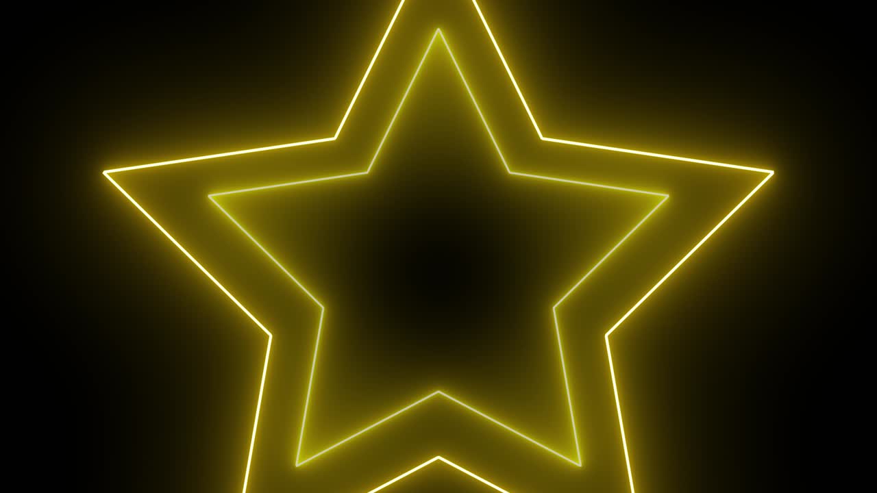 4k estrellas amarillas de neón túnel fondo abstracto bucle sin costuras. animación de estrellas brillantes brillantes.