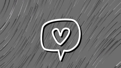 animation of social media heart message icon on grey background