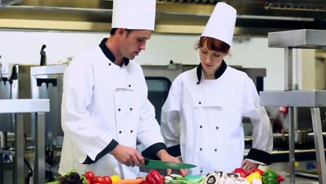 chef showing how to chop vegetables