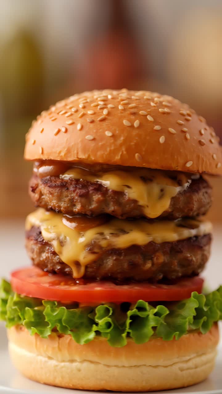Saftig burger nærbillede bokeh-baggrund 4K