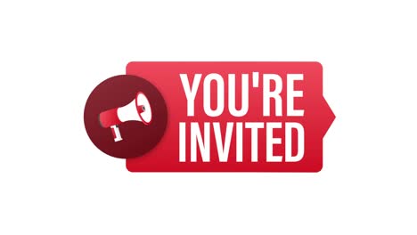 megafono banner, concepto de negocio con texto usted está invitado. gráficos de movimiento. 4k