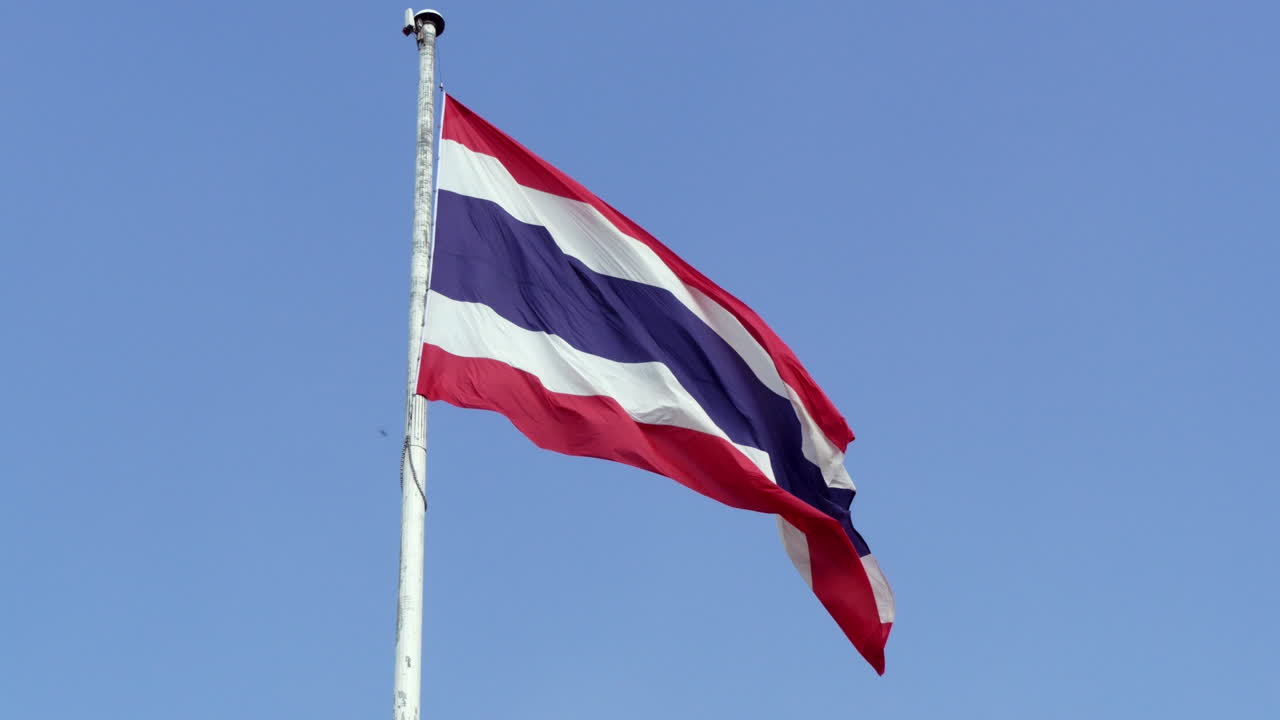 Thai Flag Waving in the Blue Sky