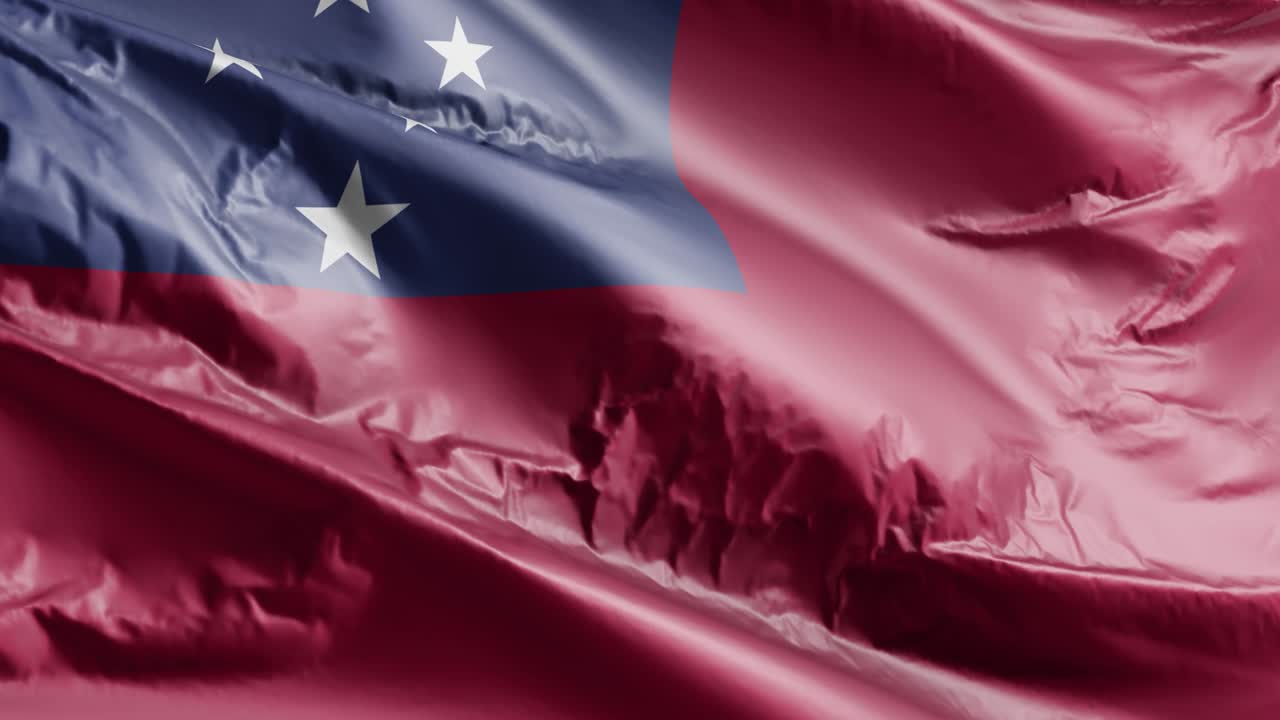 바람의 루프에 흔들리는 사모아 발, 바람에 흔들린 사모아 배너, 가득한 배경, 10 초 루프