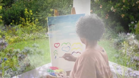 animação de luz brilhante sobre pintura de mulher sênior no parque