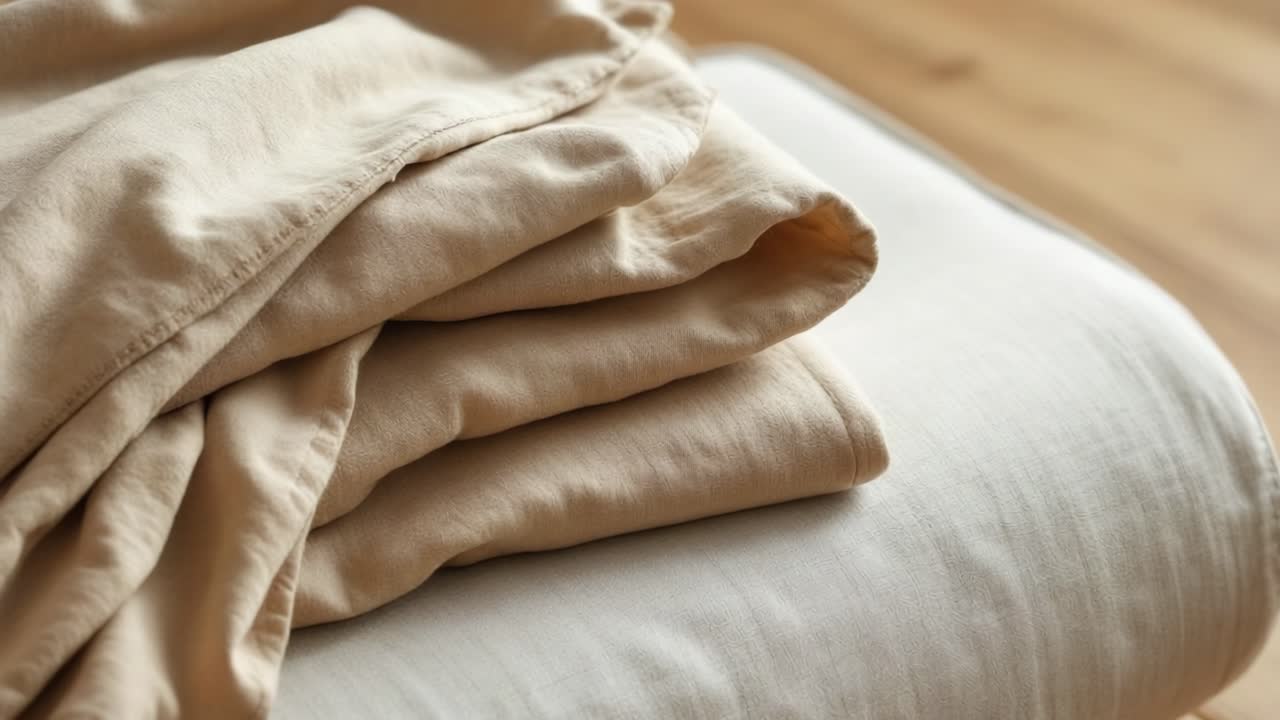 Morbide fasce in mussola, piegate ordinatamente su una coperta bianca, creando un'atmosfera accogliente e invitante perfetta per neonati e momenti di cura.