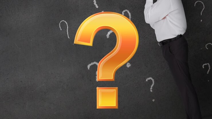 Animation of question marks over diverse caucasian businessman