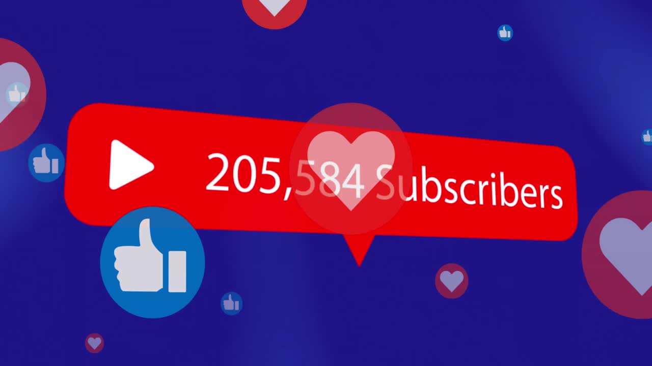 Animation of social media subscribers text with numbers and icons