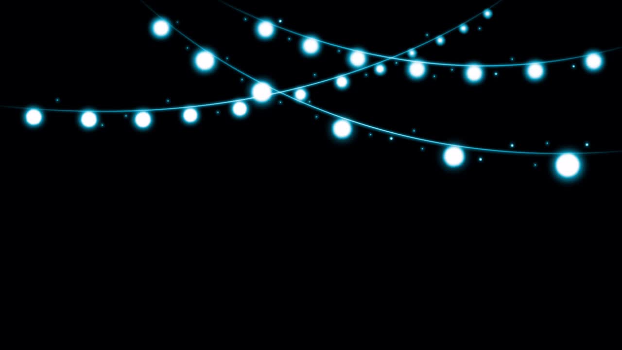 Animatie blauwe lichtjesslinger kader op zwarte achtergrond