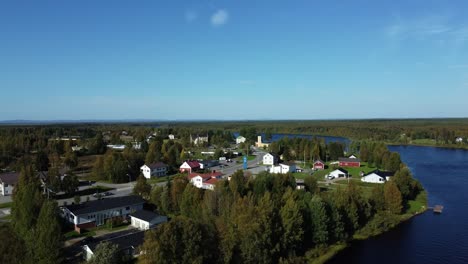 aerial drone shot over bridge across a river in iceland