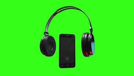 concept of wireless headphones and mobile phone on a green screen, background.  3d animation is good for keying