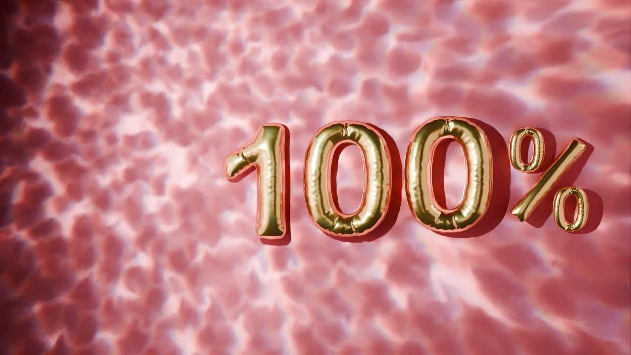 은 배경에 물 위에 떠있는 황금색 100% 파동