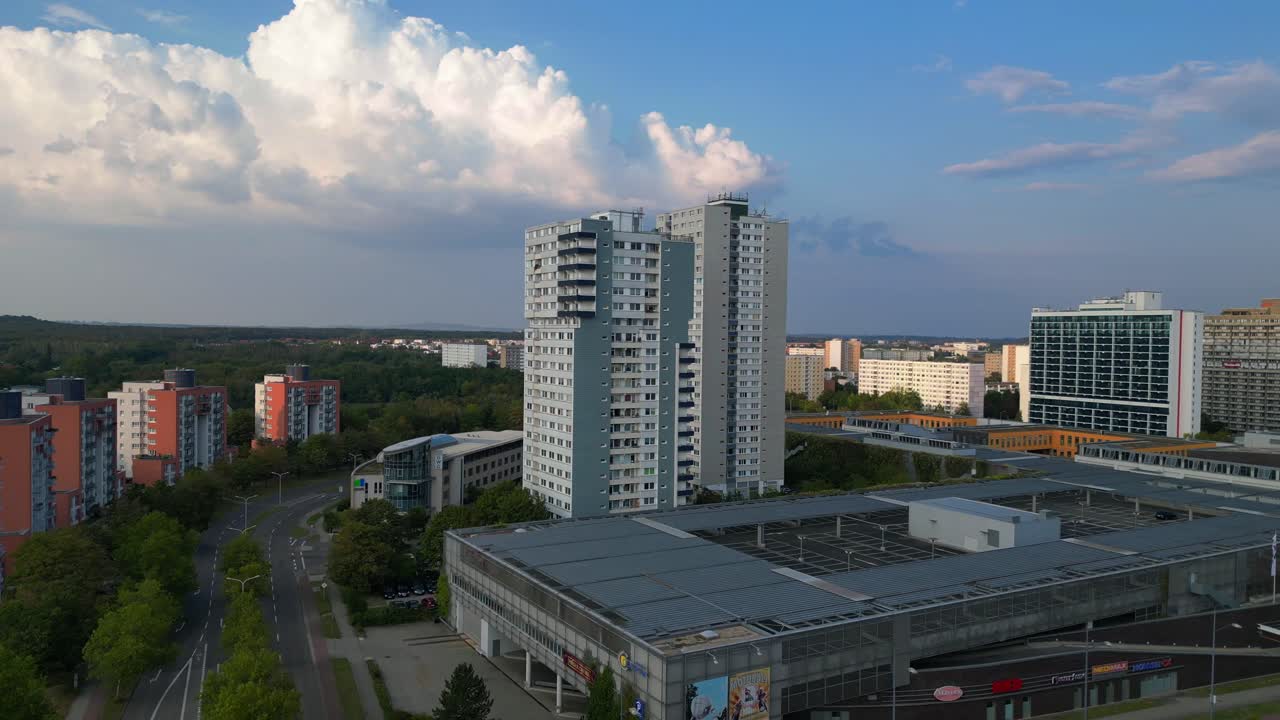 Aerial View of Apartment Buildings in a City
