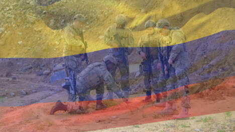 animación de la bandera de colombia sobre varios soldados