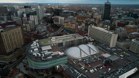 metropolis landscape of buildings in downtown birmingham, england - aerial