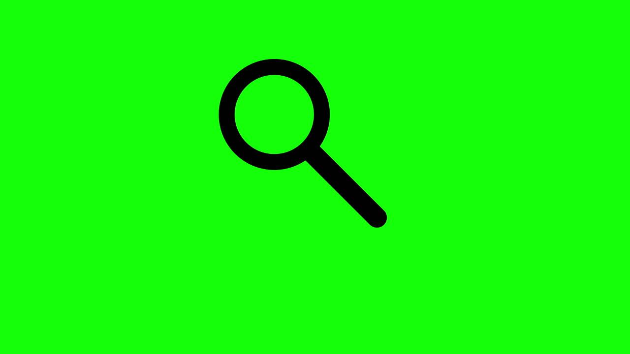 Animated internet media search magnifier symbol loops on green screen