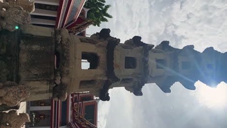 vertical of complex temple pagoda in thailand buddhist monk prayer of asia