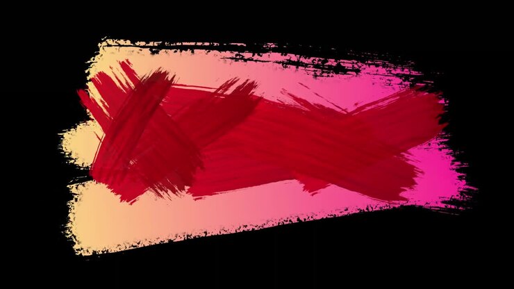Animazione di una pennellata di vernice rossa su un gradiente di colore dal rosa al giallo che appare su sfondo nero.