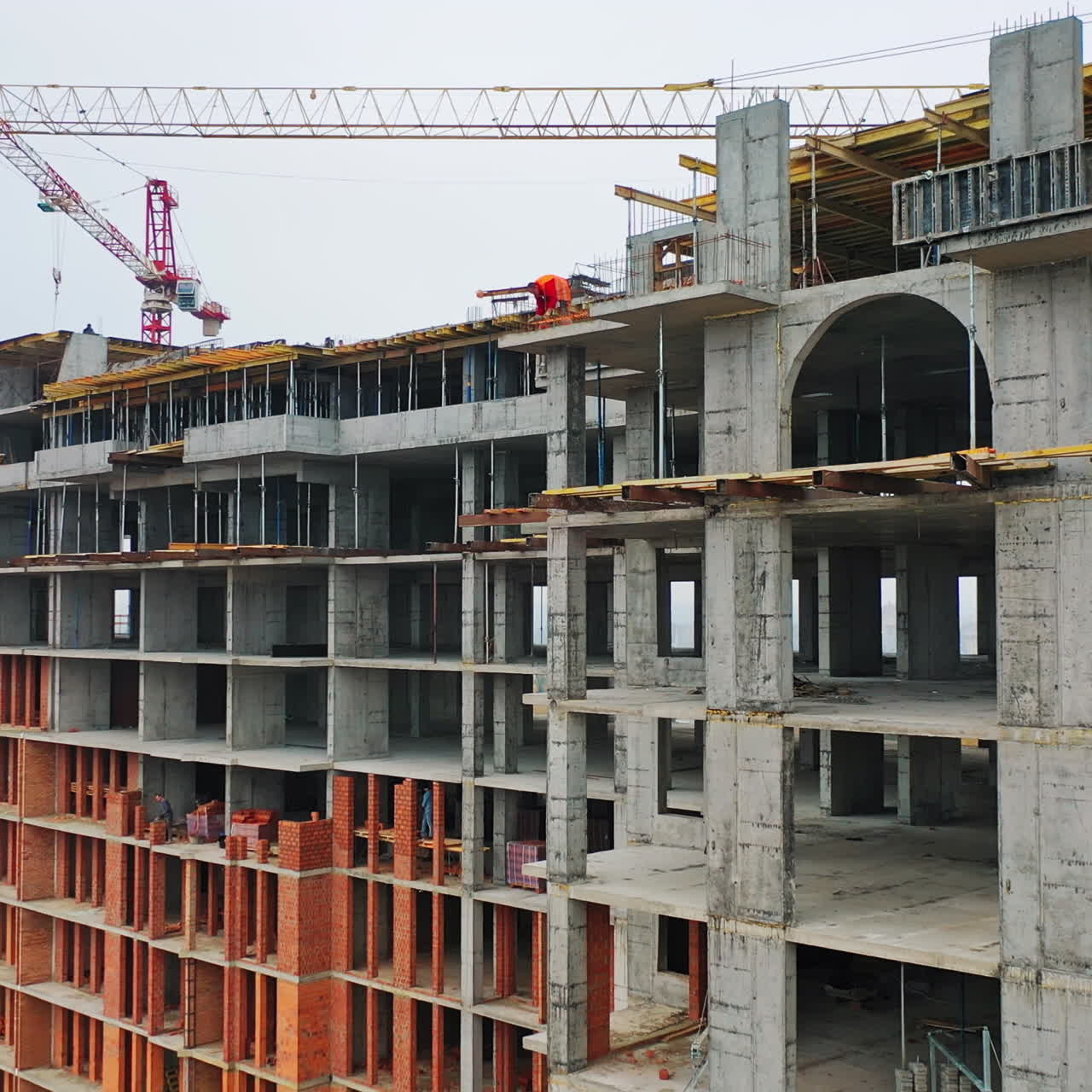 Construction of a residential apartment complex. Aerial view.