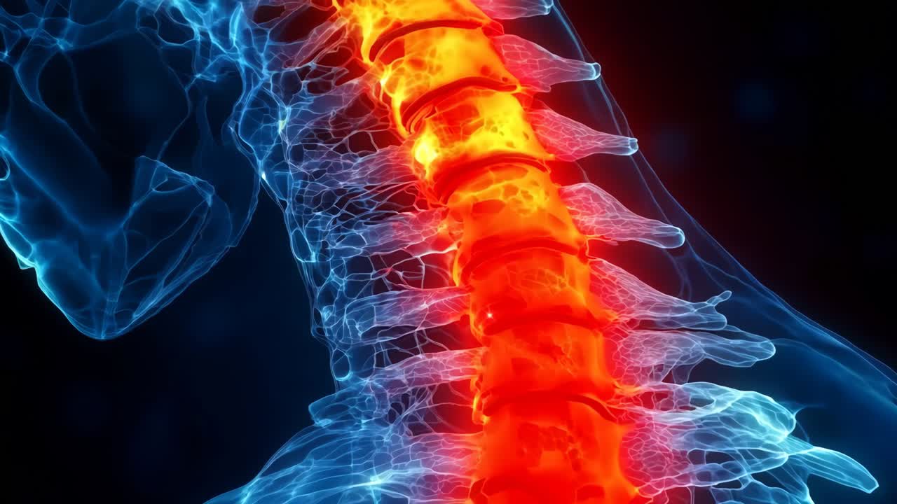 un esqueleto humano con una columna vertebral resaltada