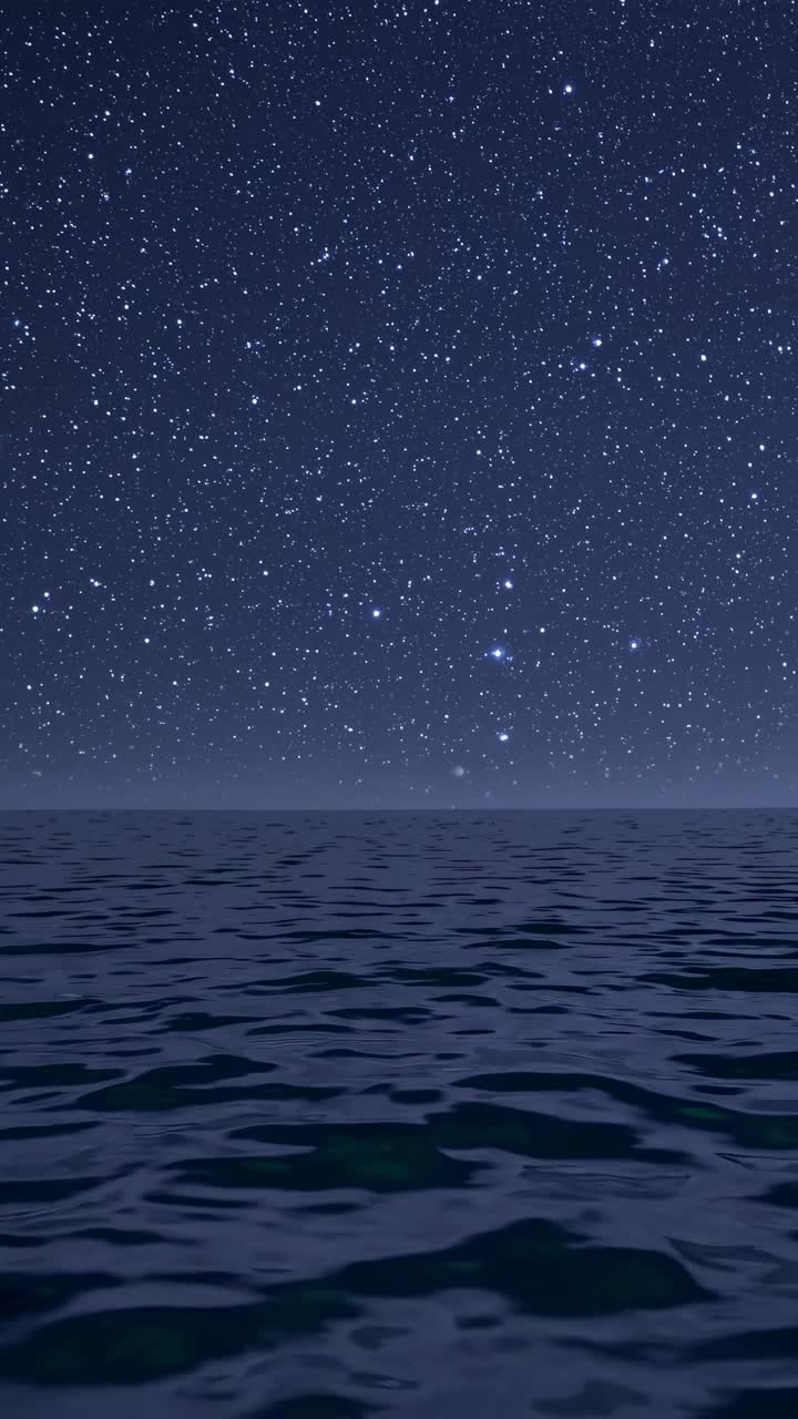 A mesmerizing video of a starry night sky over a calm ocean, captured from a low angle