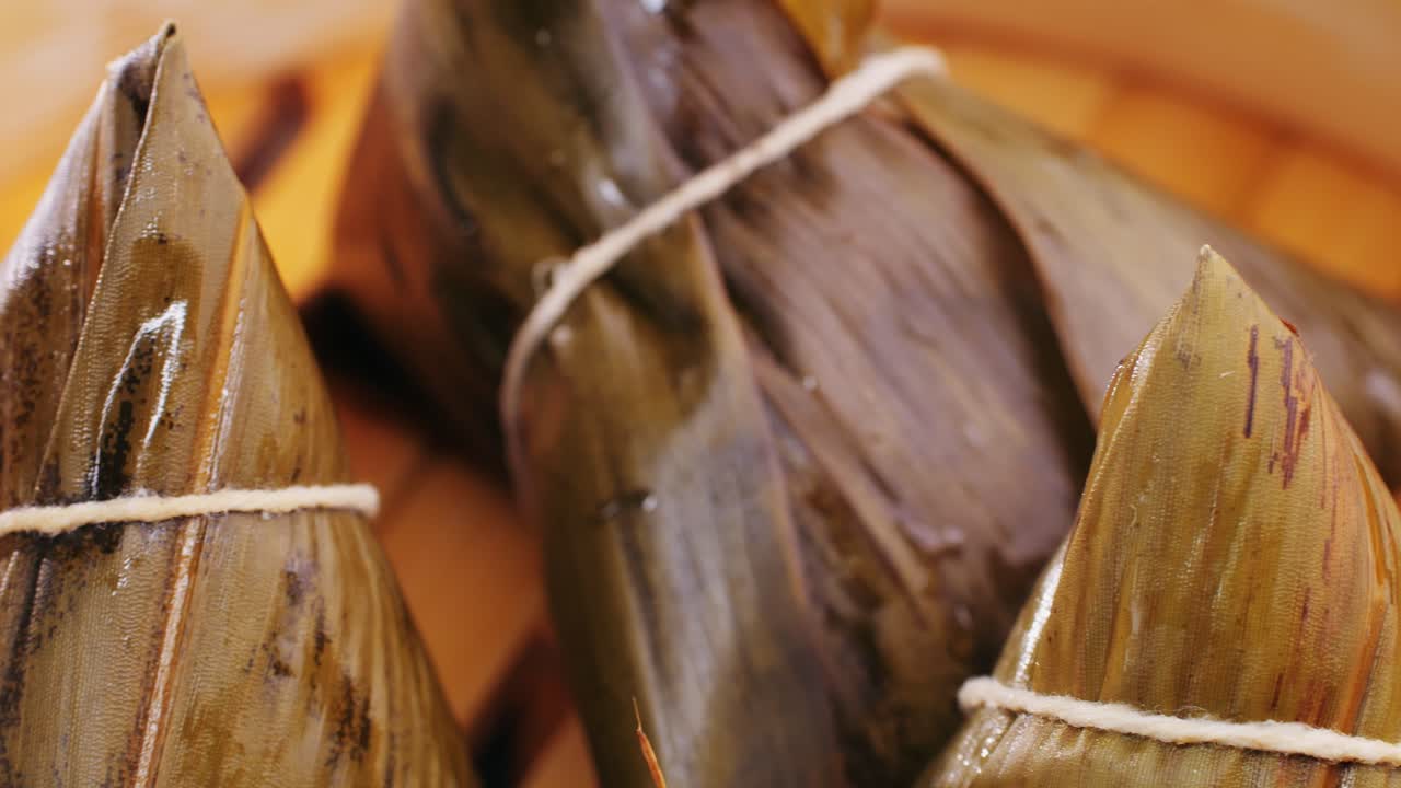 Steamed Zongzi in a Bamboo Steamer