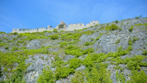 walls of the staatz castle ruins over the rocky mountains in the northern weinviertel, lower austria