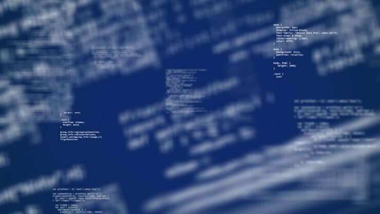 Animation of data processing and moving on blue background