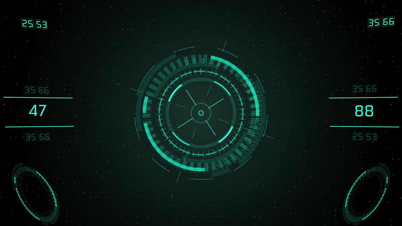 Cyber digital animation round meter interface rotating dials numeric indicators futuristic ui for