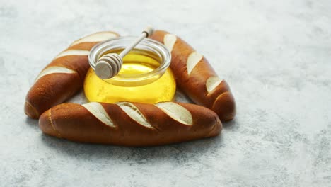 baguettes with jar of honey