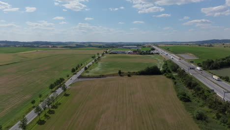 aerial view of a highway running through a rural landscape