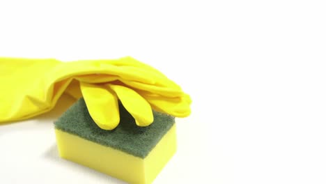 cleaning sponge and gloves