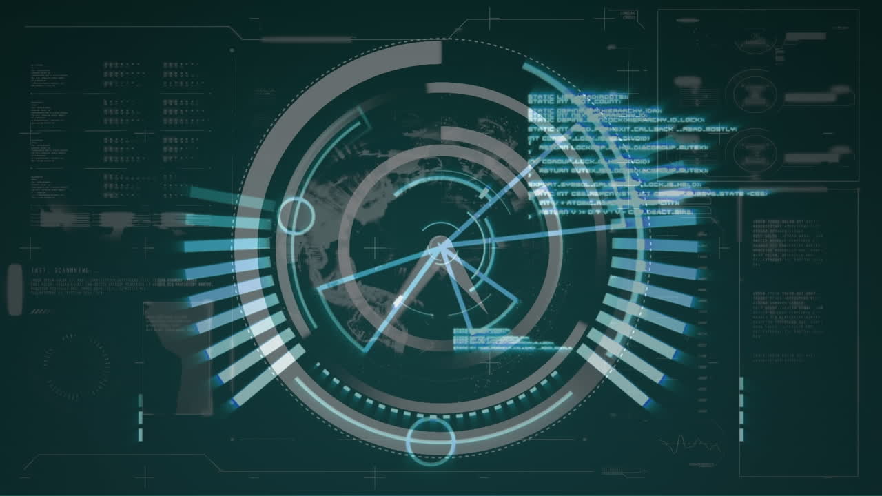 animación del icono del reloj de tic-tac sobre el globo giratorio y la interfaz con el procesamiento de datos.