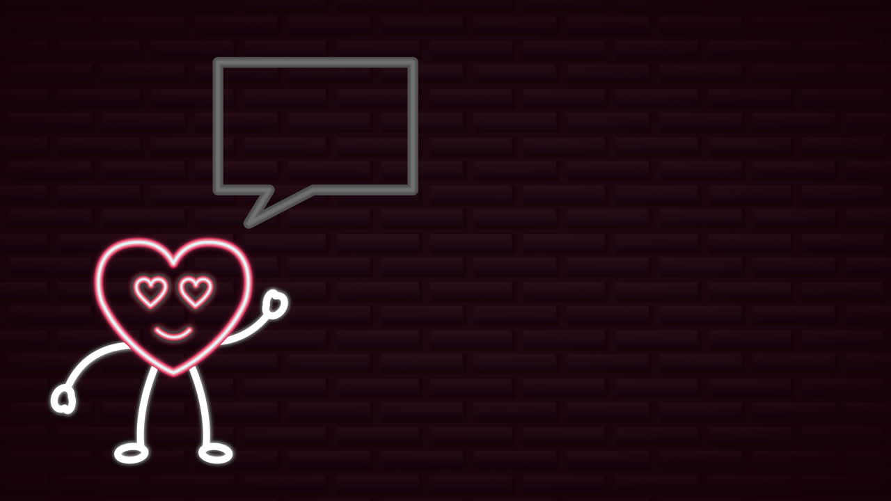 발렌타인 데이 네온 라벨 심장 캐릭터로 애니메이션