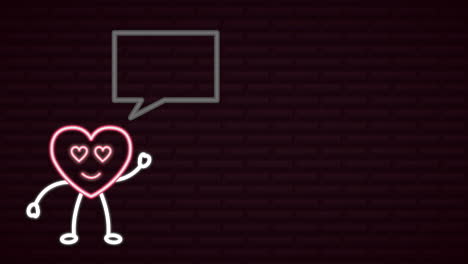 valentines day neon label animated with heart character