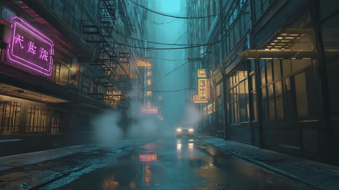 Neon Lit City Street