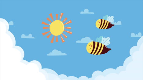 summer season sun with bees animation