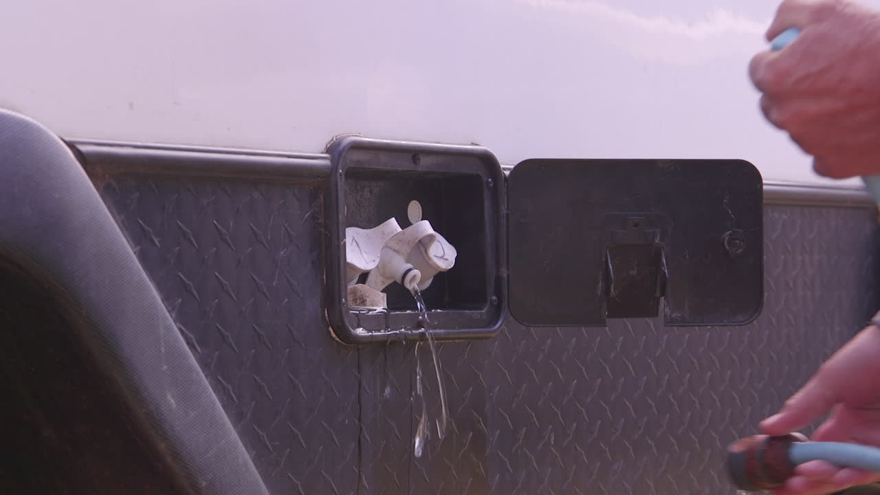 카라반 rv에서 음료수 호스를 제거하는 것