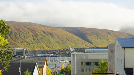 Mountains-and-hills-in-background-with-city-buildings-in-foreground