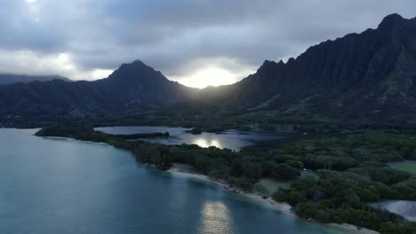 static shot of looking over kualoa beach and ko'olau mountain range