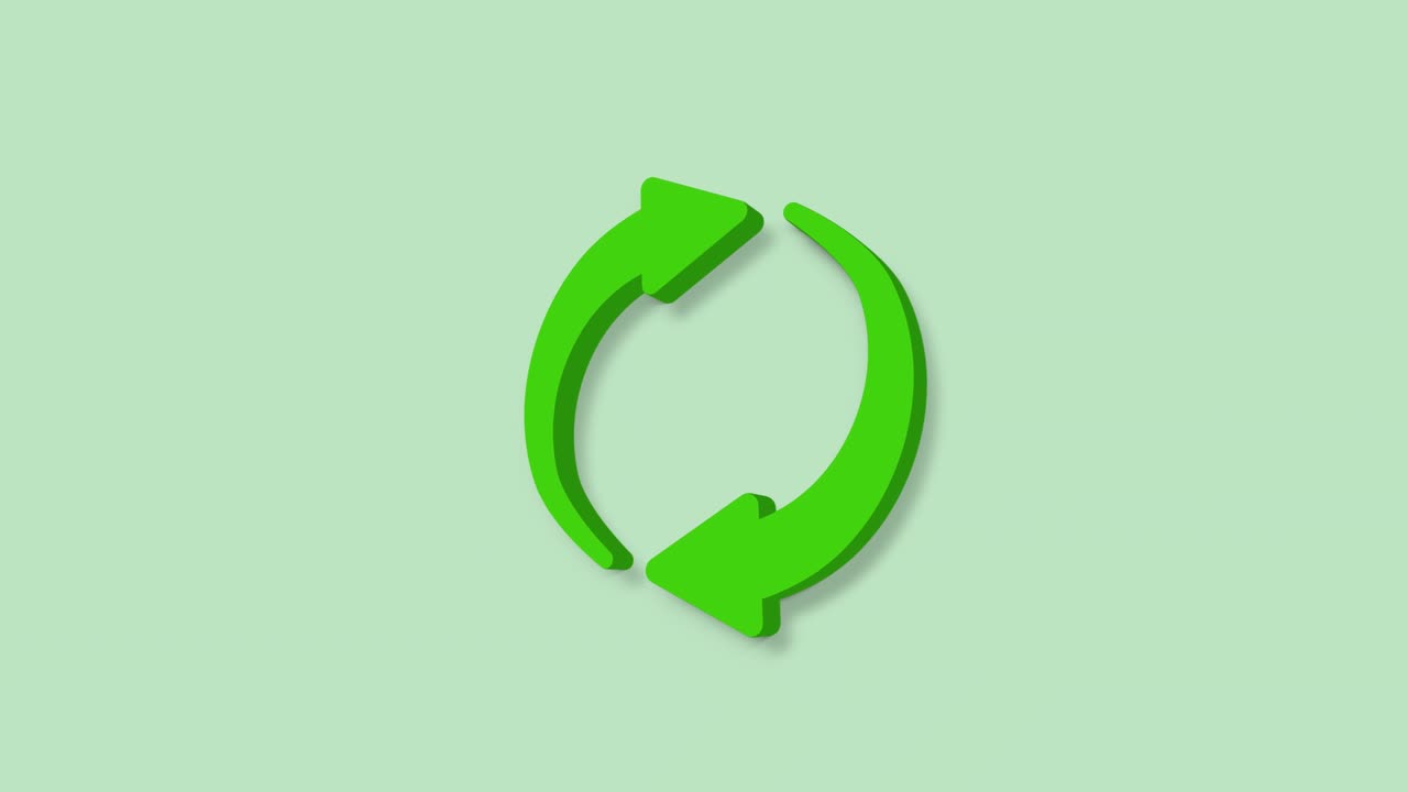 Recycle symbol 3d icon isolated on green background. Circular arrow icon. 4K