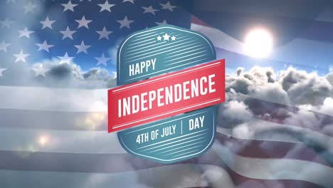 Happy-Independence-Day,-4th-of-July-text-in-badge-and-American-flag