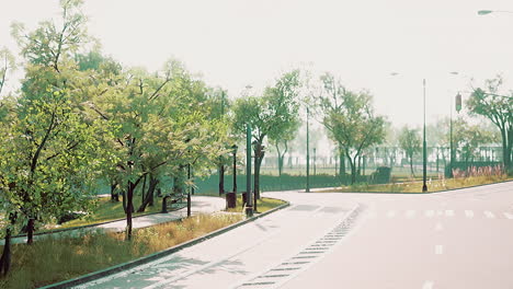 empty asphalt road and beautiful view of cityscape on sunny day