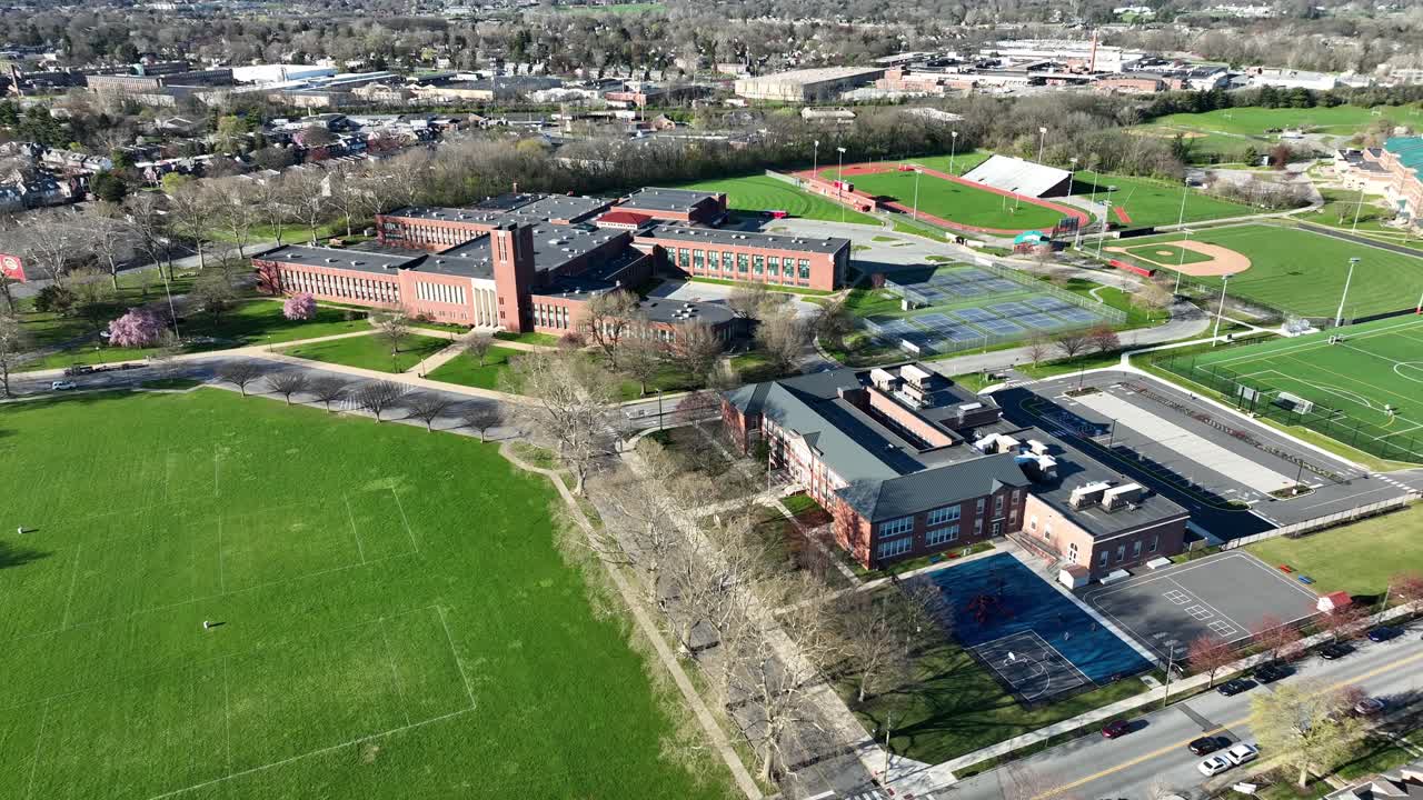 Aerial view of a school campus
