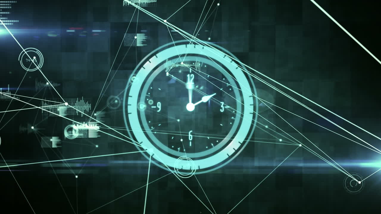 시계에 대한 연결 네트워크의 애니메이션이 빠르게 움직입니다.