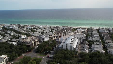 beachfront community at rosemary beach with seascape views at summer in florida, usa. - aerial