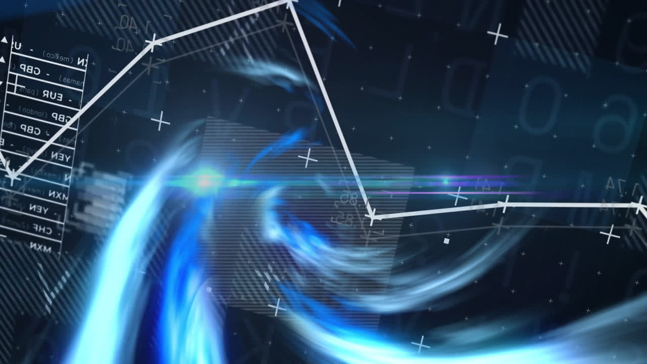 하 선과 십자가를 가진 데이터 차트와 그래프 위에 파란색 회전 애니메이션