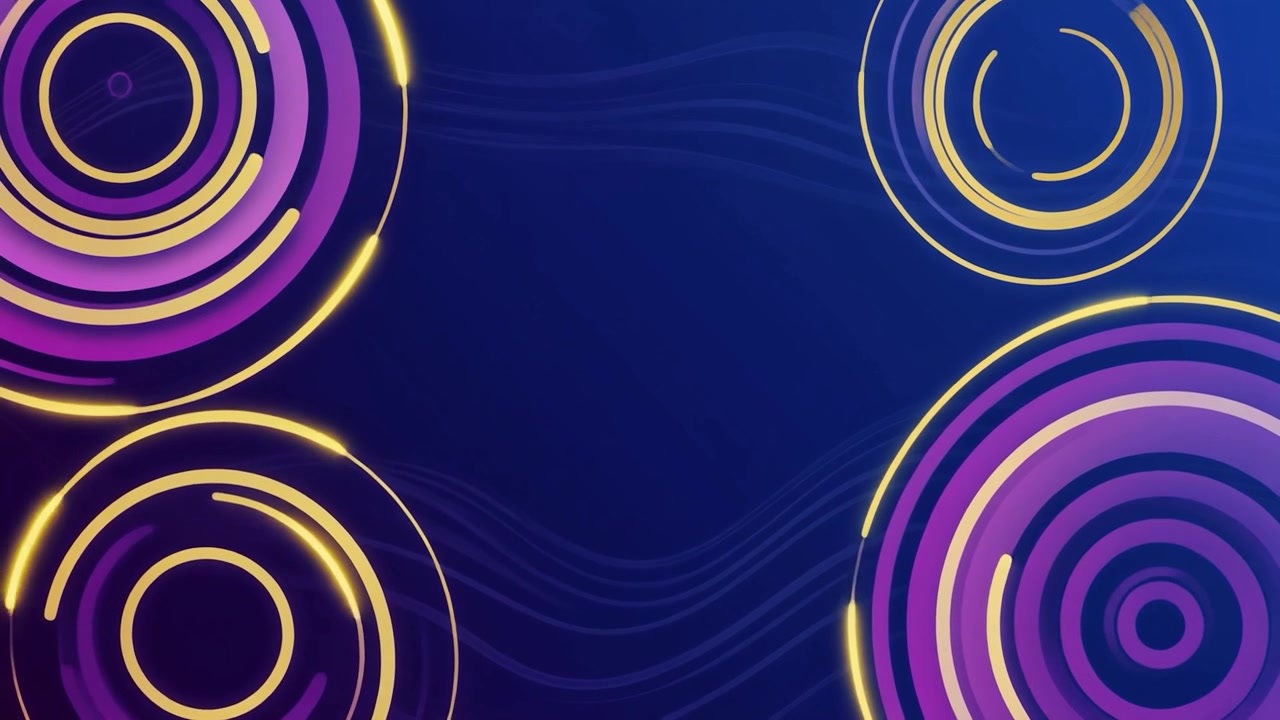 Parlayan Mor ve Altın Eş Merkezli Dairelerle Soyut Animasyonlu Arka Plan
