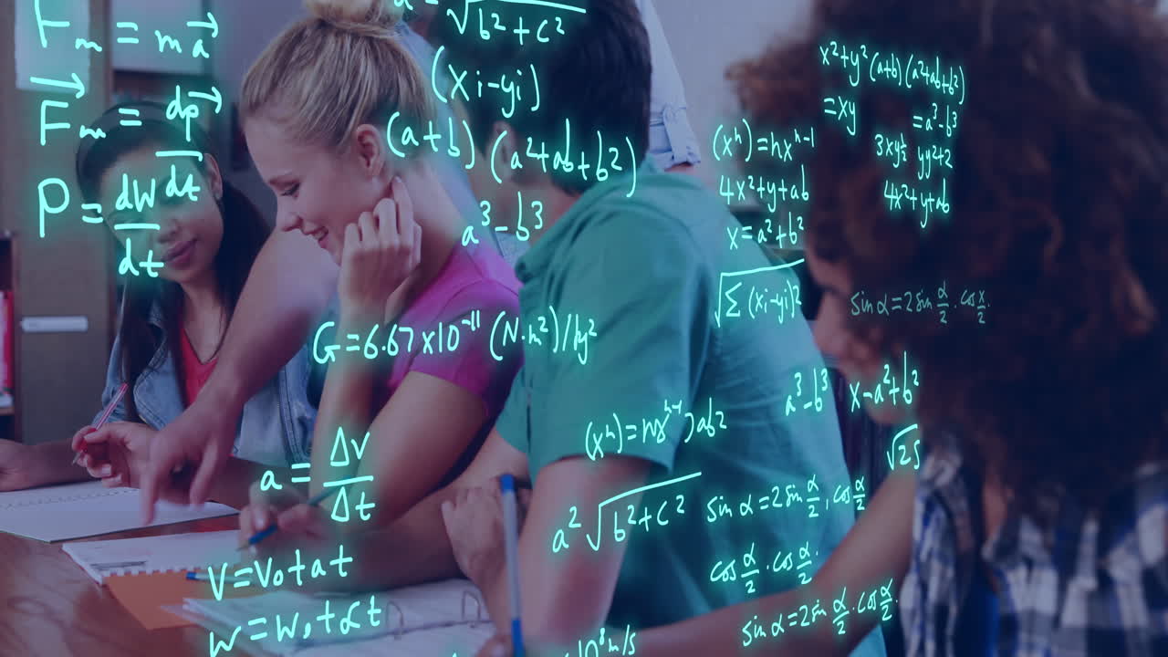 다양한 학생들에 대한 방정식의 애니메이션과 데이터 처리