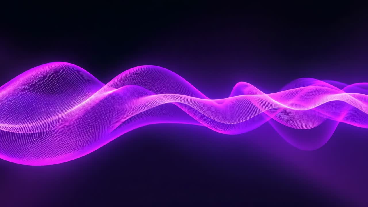 Opening with particle-based waveform undulating across dark void, shifting hue from blue to yellow